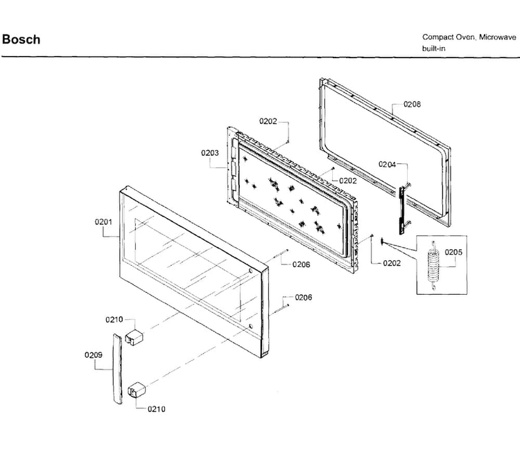 Door Diagram and Parts List for HMV5053U 01 Bosch Microwave