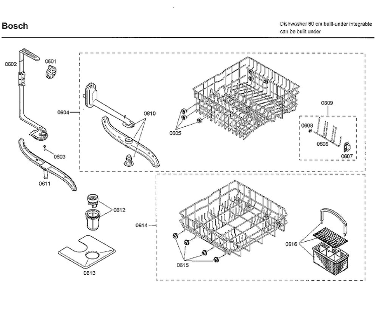 Rack Diagram and Parts List for SHX33A02UC 22 Bosch Dishwasher