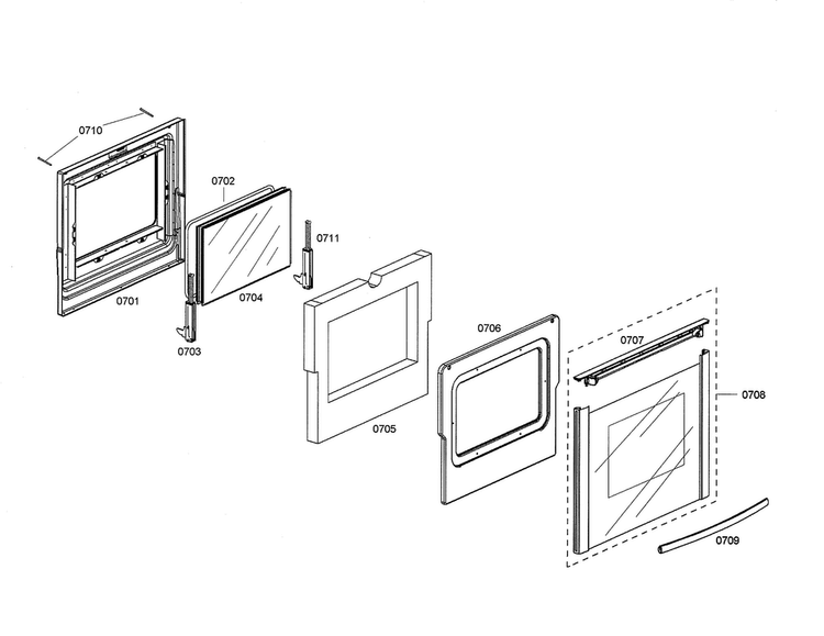 Door Diagram and Parts List for HES442U 02 Bosch Range