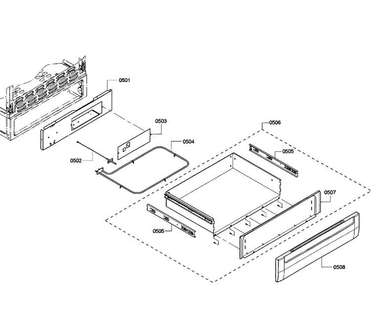 Drawer Assy Diagram and Parts List for HGS7052UC 08 Bosch Range