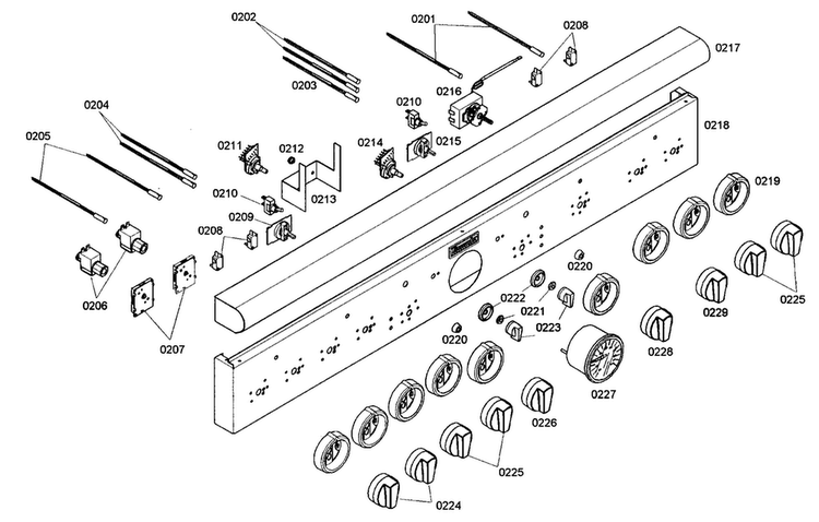 Front Panel Diagram and Parts List for PRG486EDG01  Thermador Range