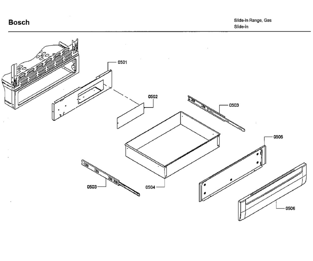 Drawer Diagram and Parts List for HDI7032U 06 Bosch Range
