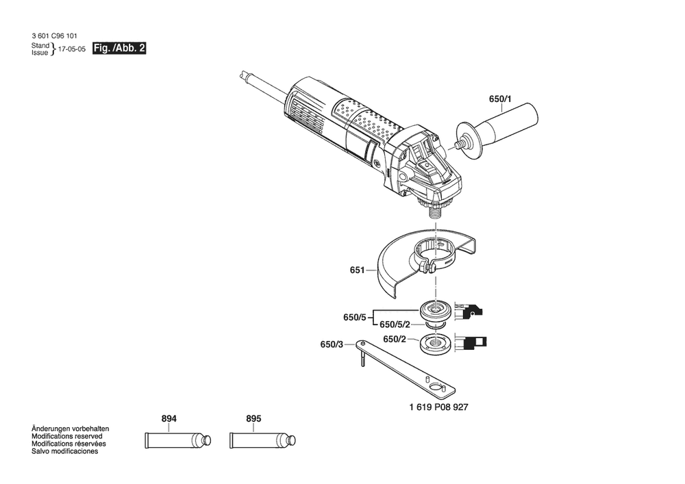 Section 2 Diagram and Parts List for GWS900-125S 3601C961F0 Bosch Angle Grinder