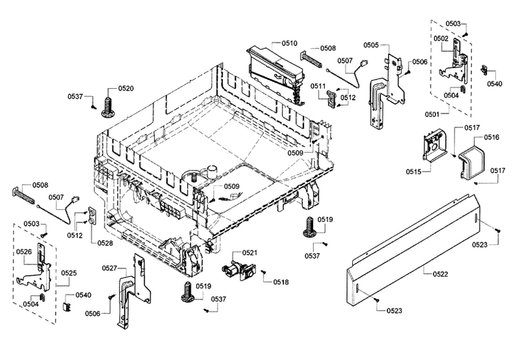 Base Assy Diagram and Parts List for SHE3AR56UC 11 Bosch Dishwasher
