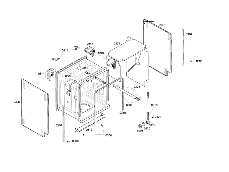 Cavity & Frame Diagram and Parts List for SHI66A05UC 14 Bosch Dishwasher