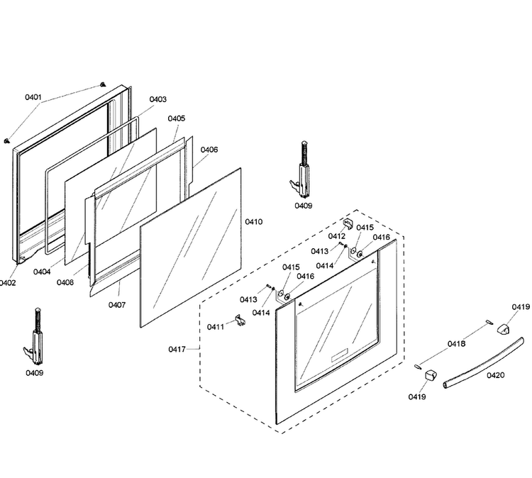 Door Assy Diagram and Parts List for HBN5450UC 01 Bosch Wall Oven