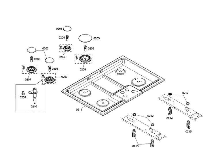Maintop Diagram and Parts List for NGM5064UC 01 Bosch Cooktop