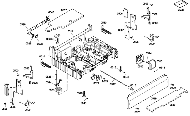 Base Assy Diagram and Parts List for SHE43F12UC 56 Bosch Dishwasher