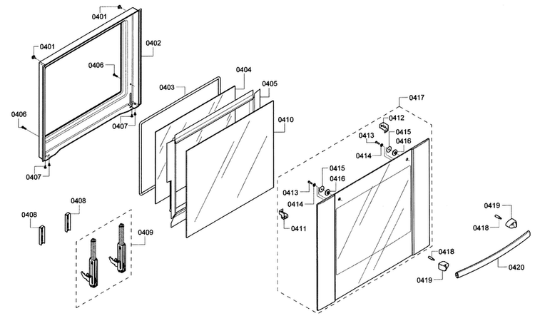 Door 1 Diagram and Parts List for HBN5620UC 03 Bosch Wall Oven
