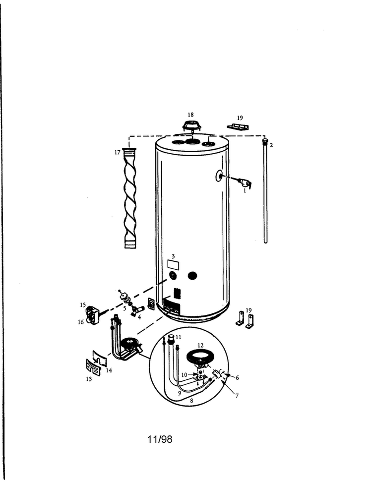 40 Gallon Gas Water Heater Diagram and Parts List for 15333930  Kenmore Water Heater