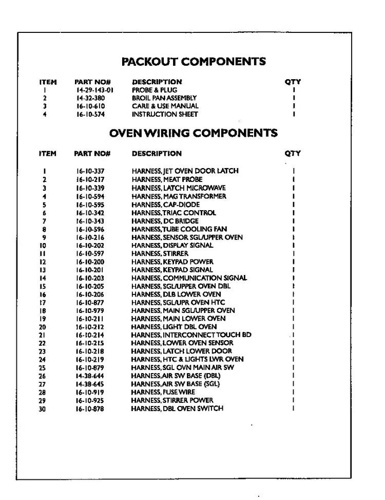 Components Diagram and Parts List for CM302B  Thermador Range