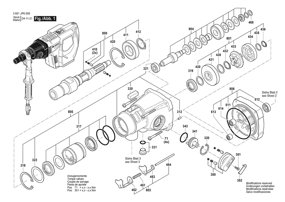 Section 1 Diagram and Parts List for 3601JP6000  Bosch Drill