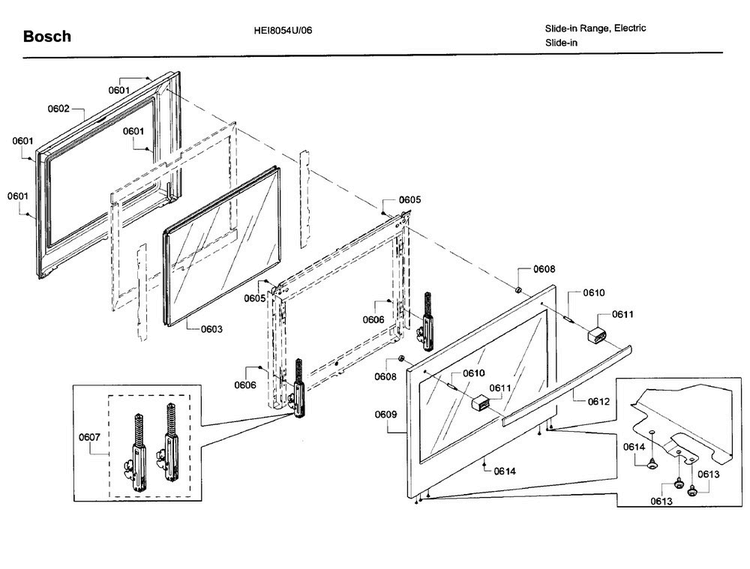 Door Assy Diagram and Parts List for HEI8054U 06 Bosch Range