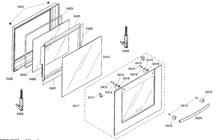Door Assy Diagram and Parts List for HBN5420UC 01 Bosch Wall Oven