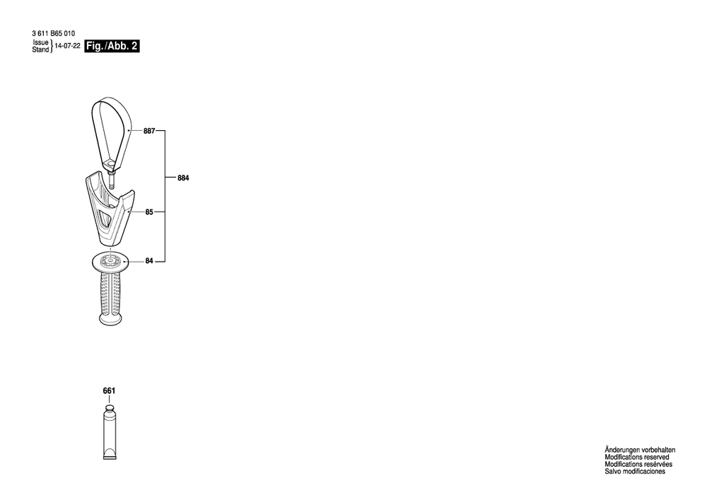 Page B Diagram and Parts List for RH850VC 3611B65010 Bosch Hammer
