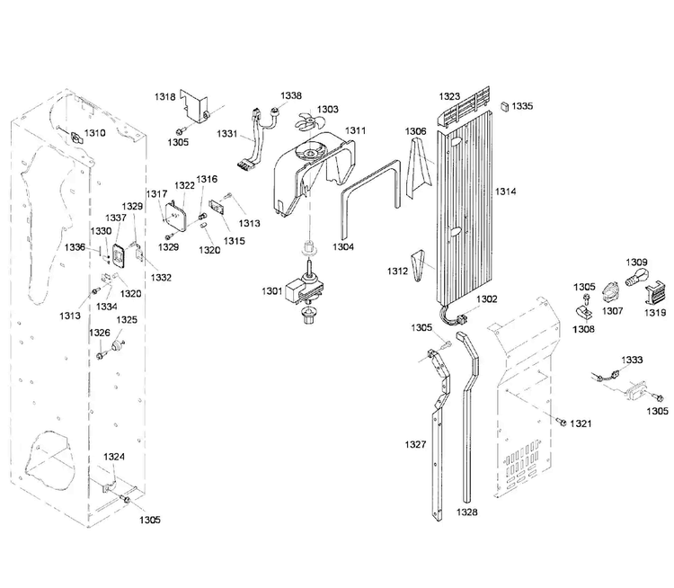 Cabinet 3 Diagram and Parts List for KBUDT4255E 03 Thermador Refrigerator