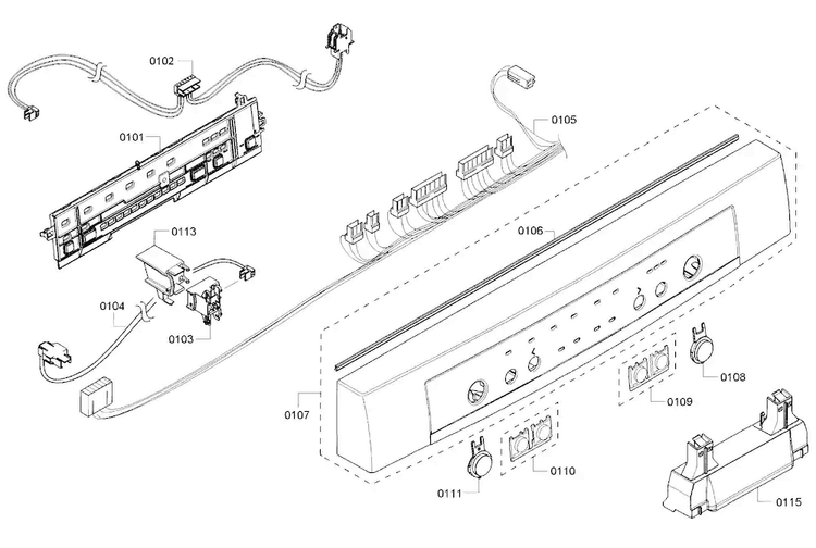 Control Panel Diagram and Parts List for SHE3AR52UC 18 Bosch Dishwasher