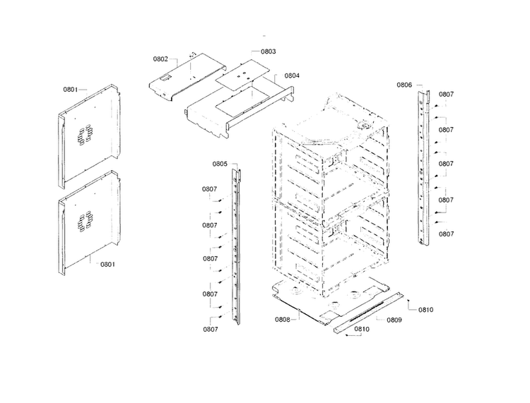 Cabinet Diagram and Parts List for HBN8651UC 01 Bosch Wall Oven