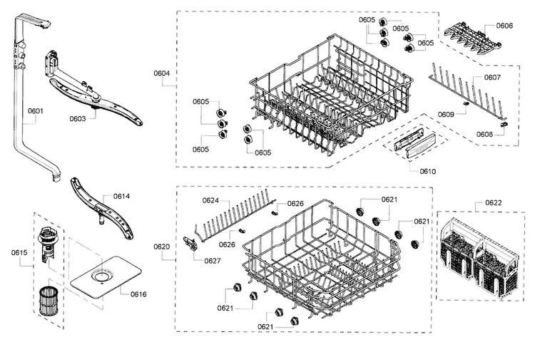 Rack Diagram and Parts List for SHE3ARF2UC 07 Bosch Dishwasher