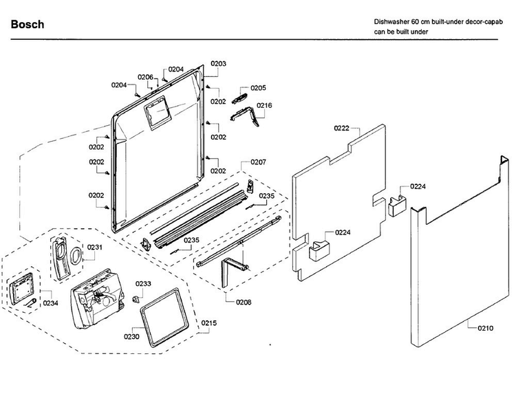 Door Diagram and Parts List for SHE53T52UC 09 Bosch Dishwasher
