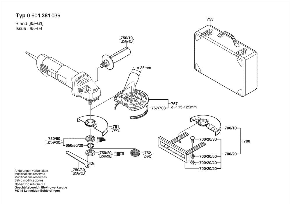 Section 2 Diagram and Parts List for GWS9-125 0601381039 Bosch Angle Grinder