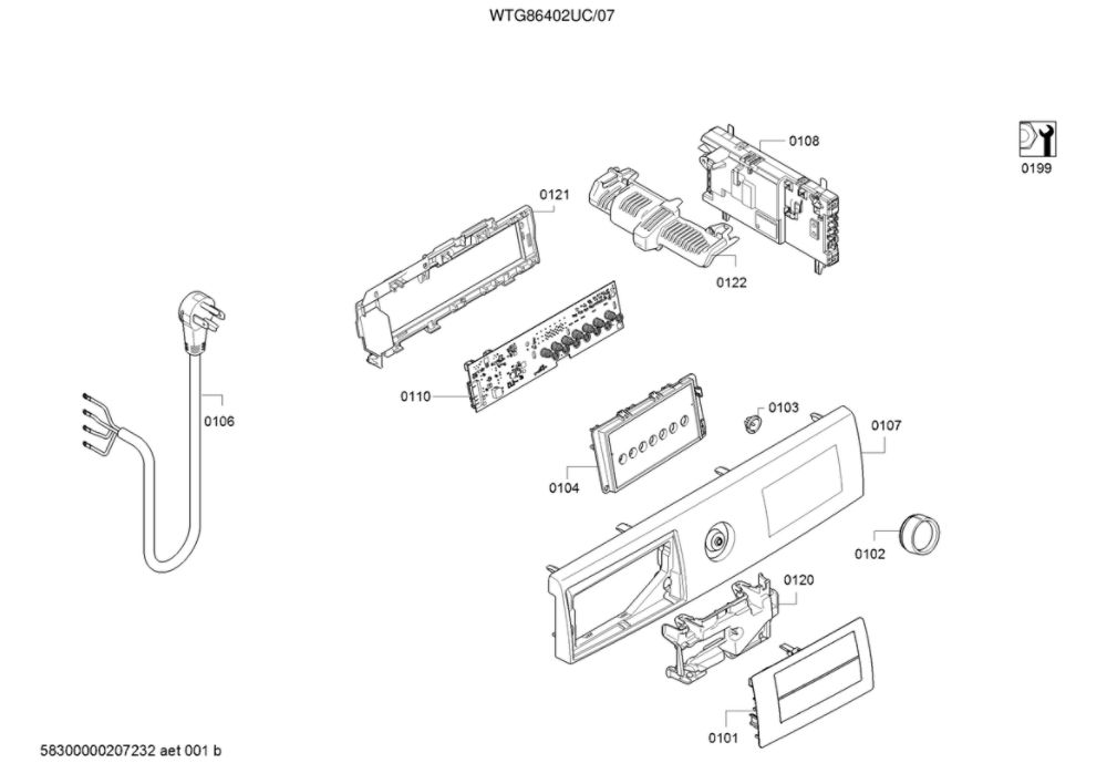 Control Panel Diagram and Parts List for WTG86402UC 07 Bosch Dryer