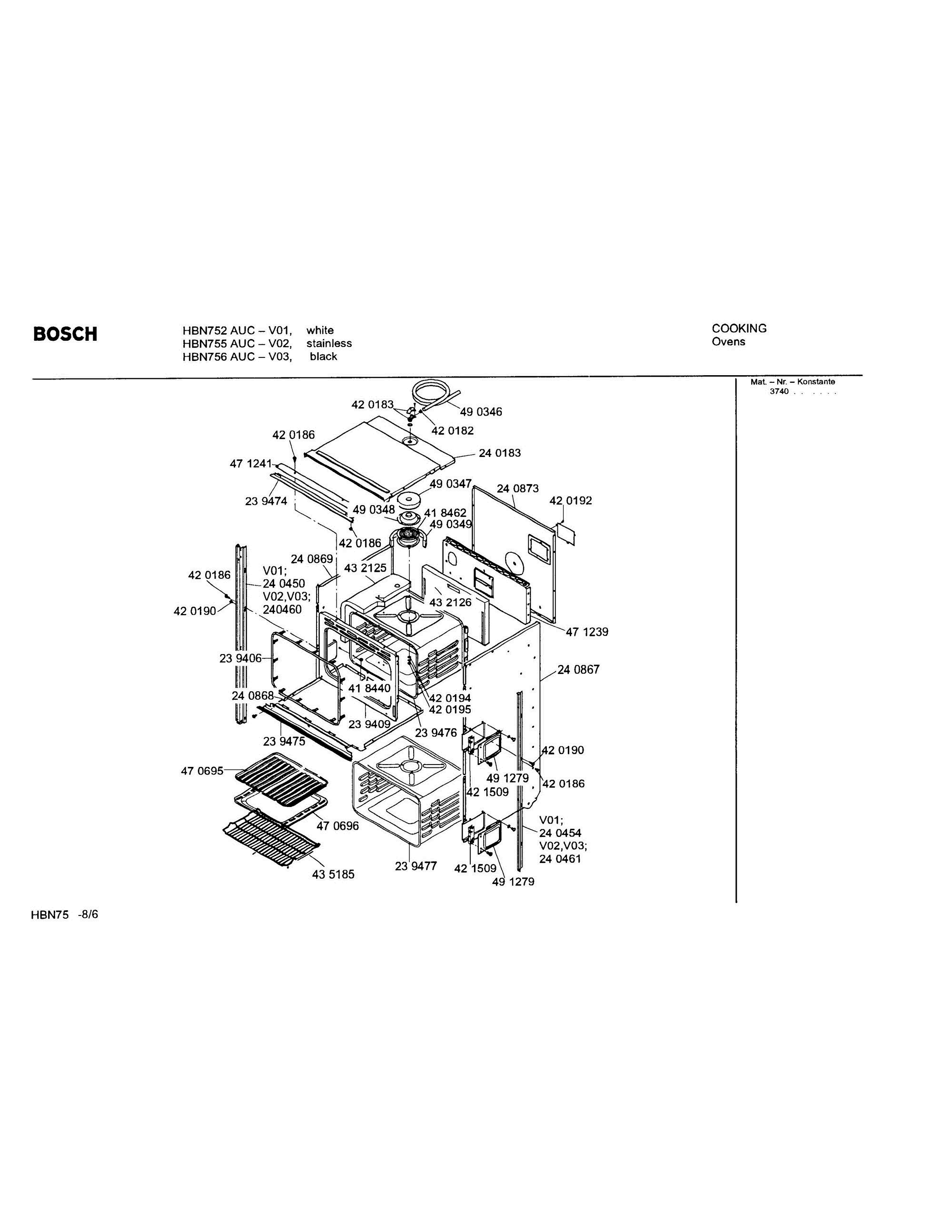 06 - UPPER BODY Diagram and Parts List for HBN755AUC(FD8207-)  Bosch 