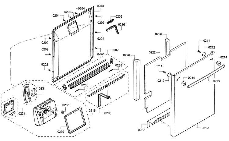 Door Assy Diagram and Parts List for SHX7PT55UC 04 Bosch Dishwasher