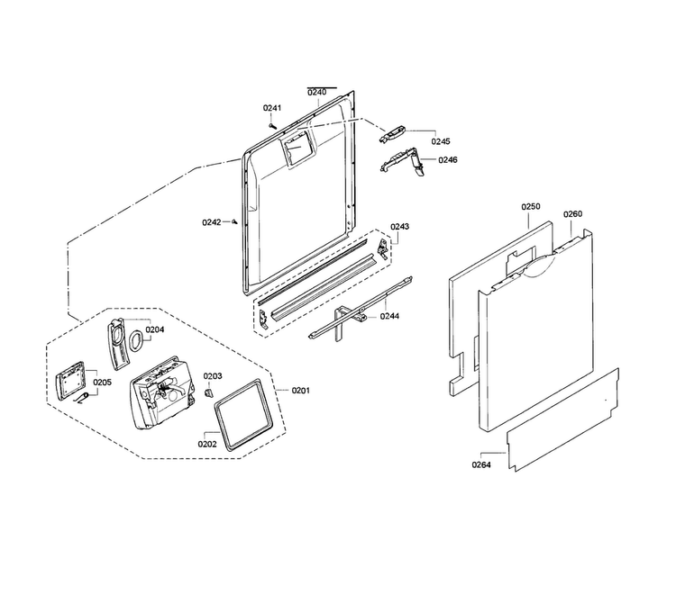 Door Assy Diagram and Parts List for SGE63E15UC 86 Bosch Dishwasher