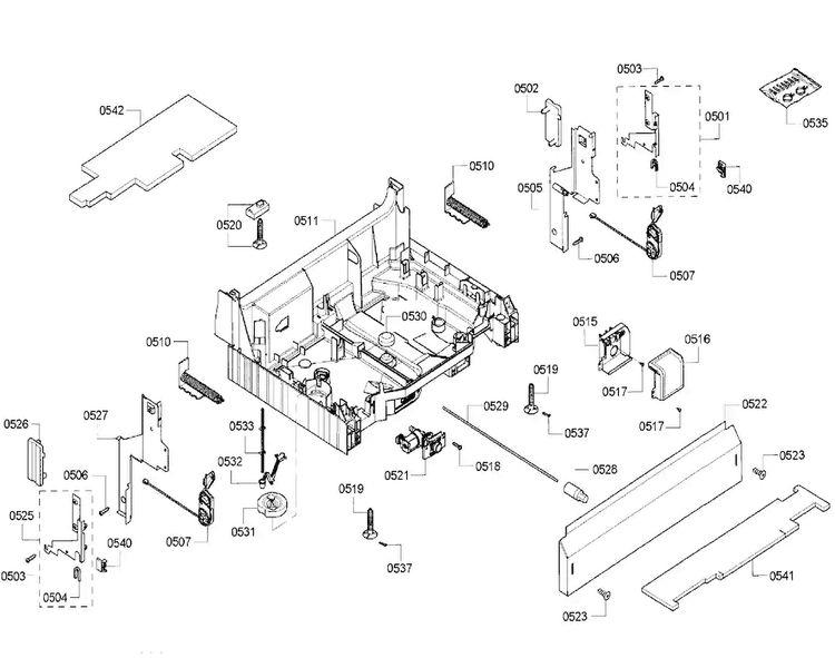 Base Diagram and Parts List for SHX33RF5UC 64 Bosch Dishwasher