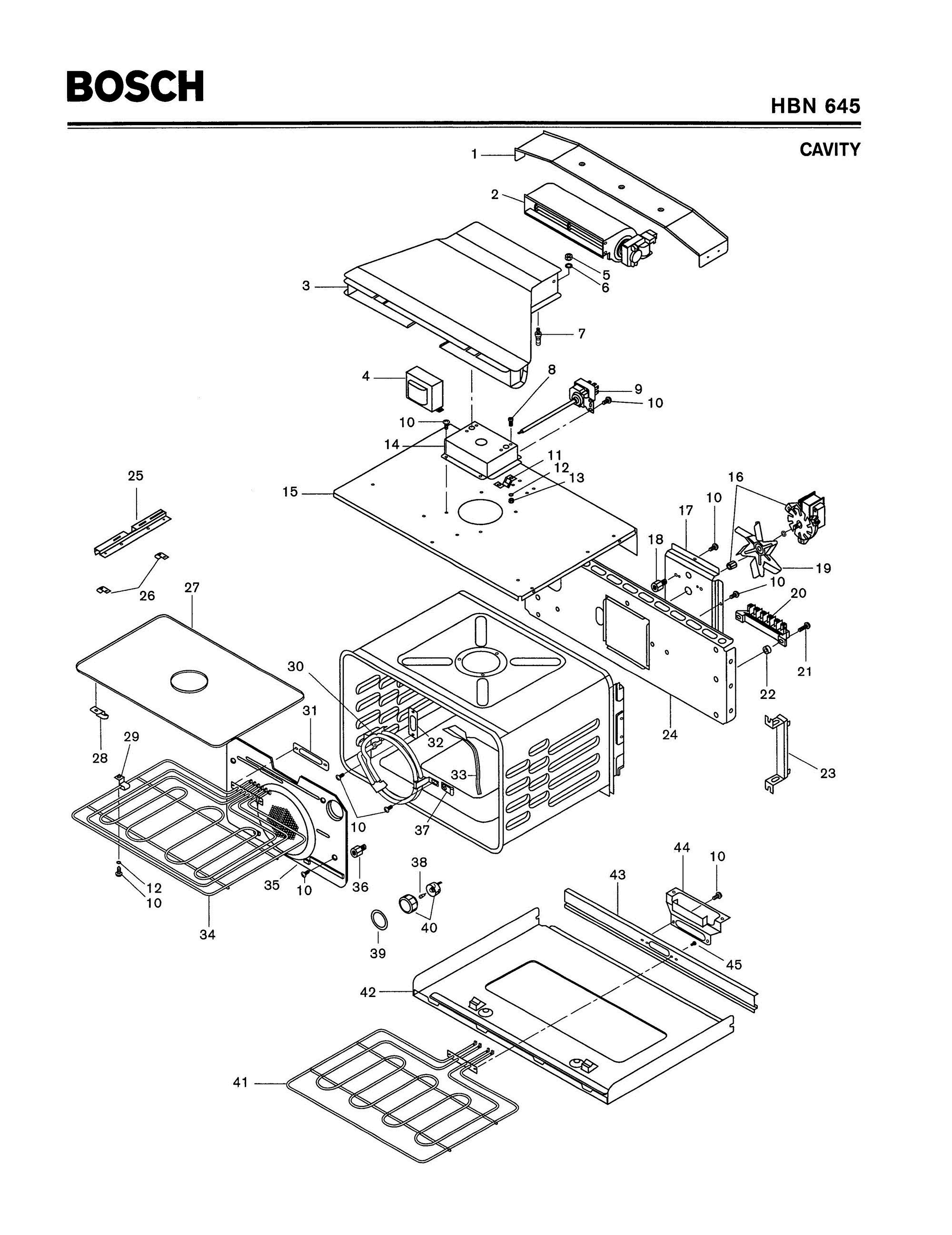 02 - CAVITY Diagram and Parts List for HBN645  Bosch Range
