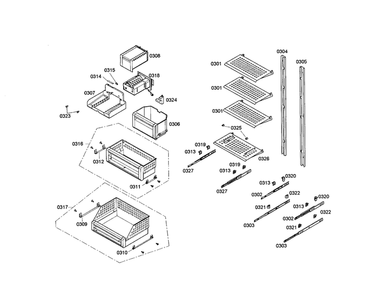 Ice Maker Diagram and Parts List for T24IF70CSS-01  Thermador Freezer