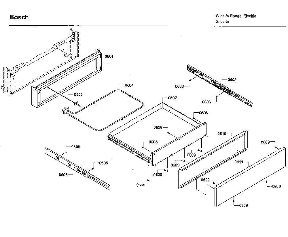 Drawer Diagram and Parts List for HII8055U 01 Bosch Range