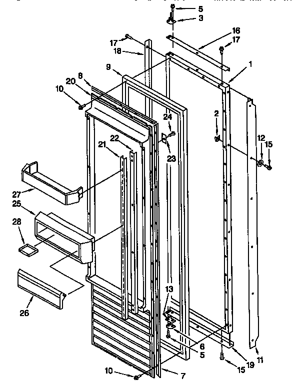 Refrigerator Door Diagram and Parts List for TSS36QBW00  Thermador Refrigerator