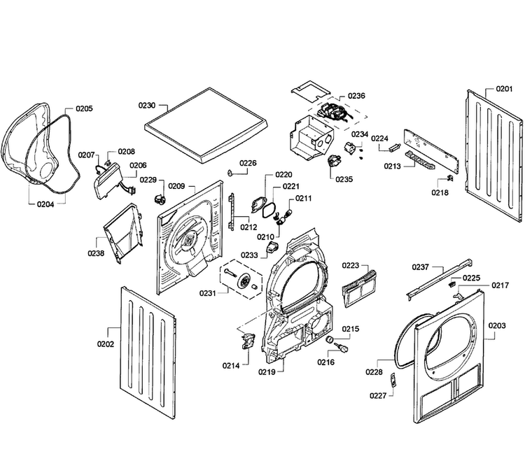 Cabinet Diagram and Parts List for WTE86300US 08 Bosch Dryer