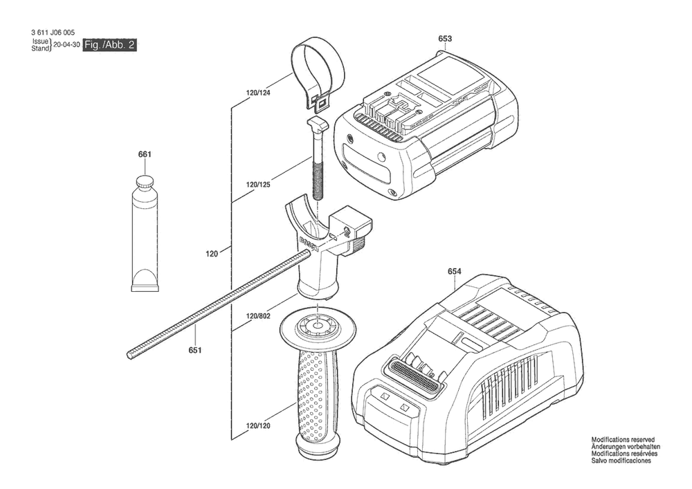 Section 2 Diagram and Parts List for GBH36V-28 3611J06005 Bosch Hammer Drill