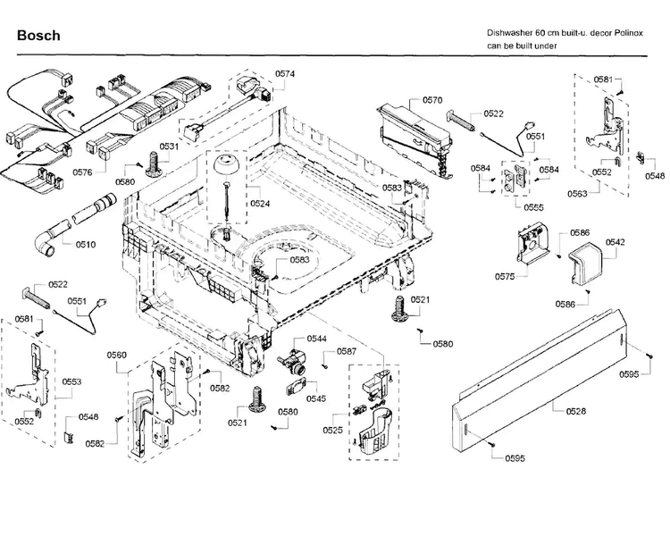 Base Diagram and Parts List for SHE3AR72UC 22 Bosch Dishwasher