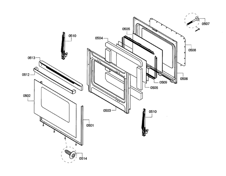 Door Diagram and Parts List for HGS3063UC 09 Bosch Range