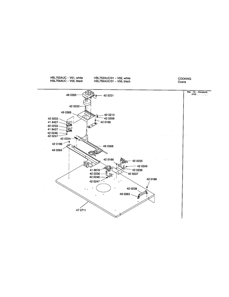 Upper Internal Panel Diagram and Parts List for HBL756AUC 00 Bosch Wall Oven