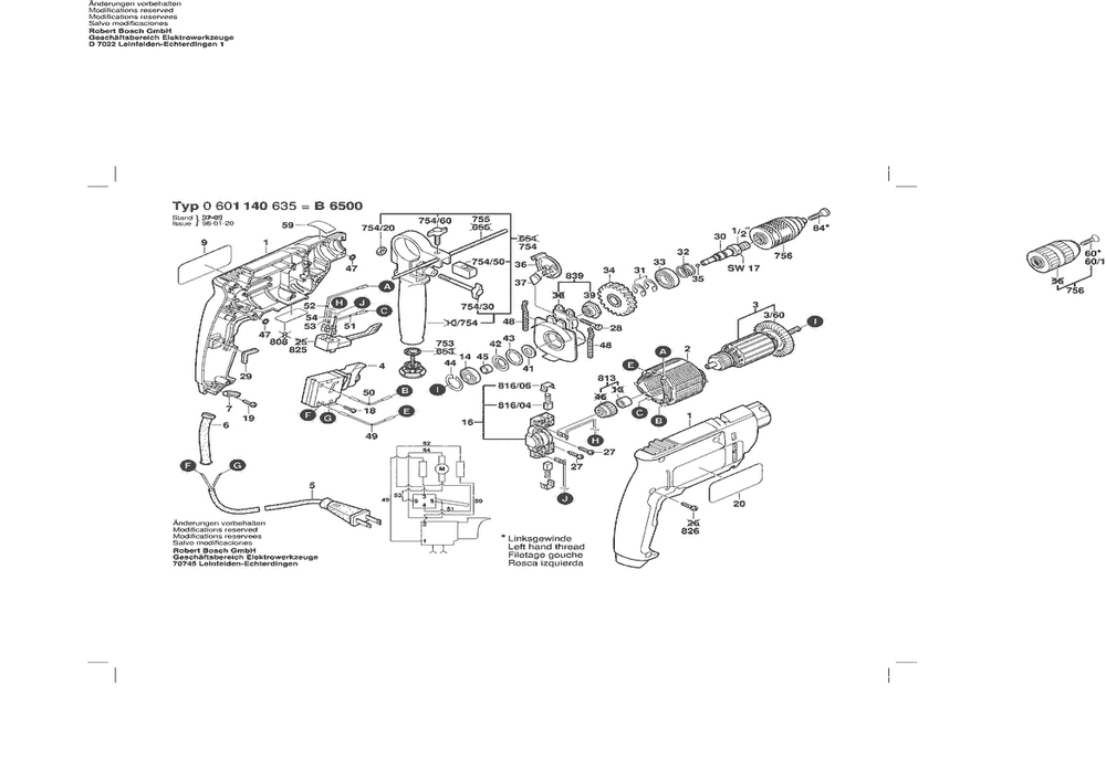 Section 1 Diagram and Parts List for 0601140635  Bosch Impact Driver