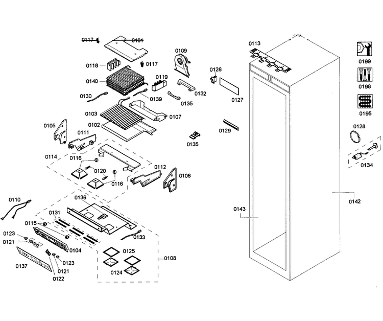 Cabinet Parts Diagram and Parts List for T24ID80NLP 39 Thermador Freezer
