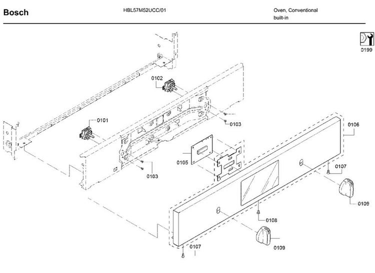 Control Panel Diagram and Parts List for HBL57M52UC 01 Bosch Wall Oven