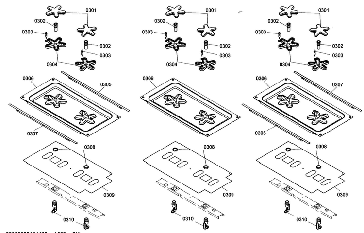 Top Parts Diagram and Parts List for PCG366E01  Thermador Cooktop