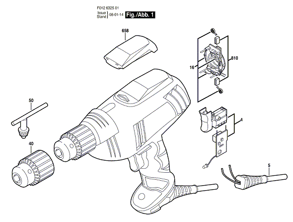 Bosch 6325 (F012632501) Diagram and Parts List for 6325 F012632501 Bosch Cordless Drill