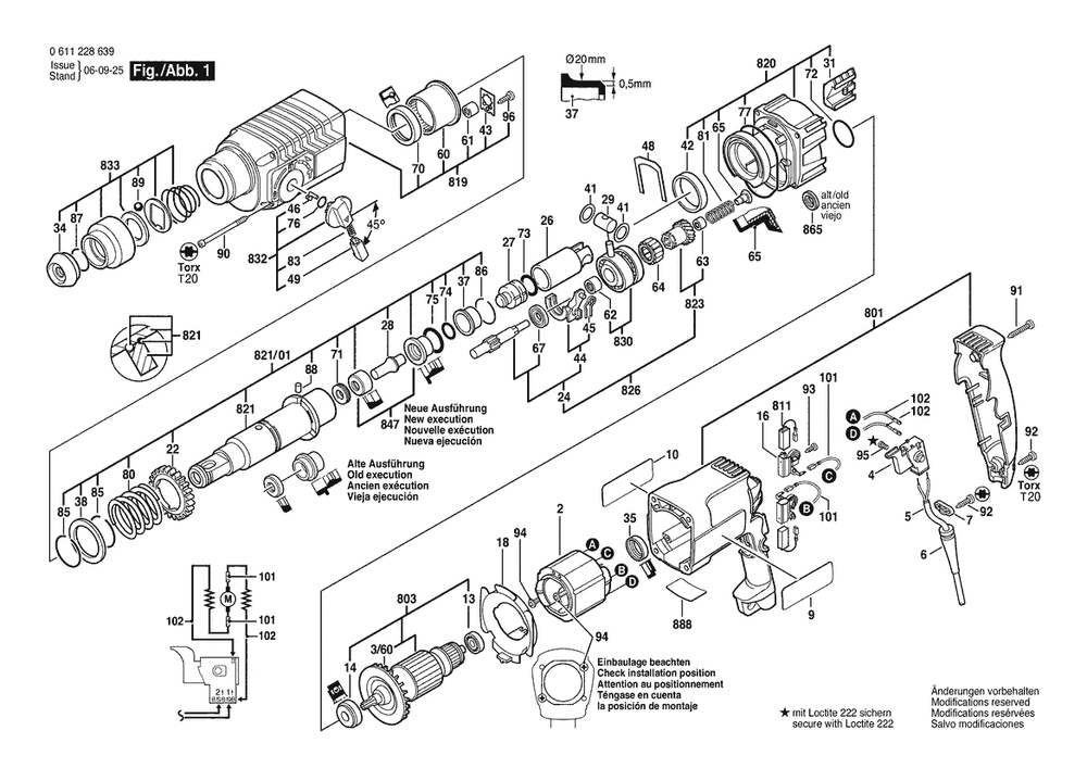 Section 1 Diagram and Parts List for GBH2-24DSE 0611228639 Bosch Hammer Drill