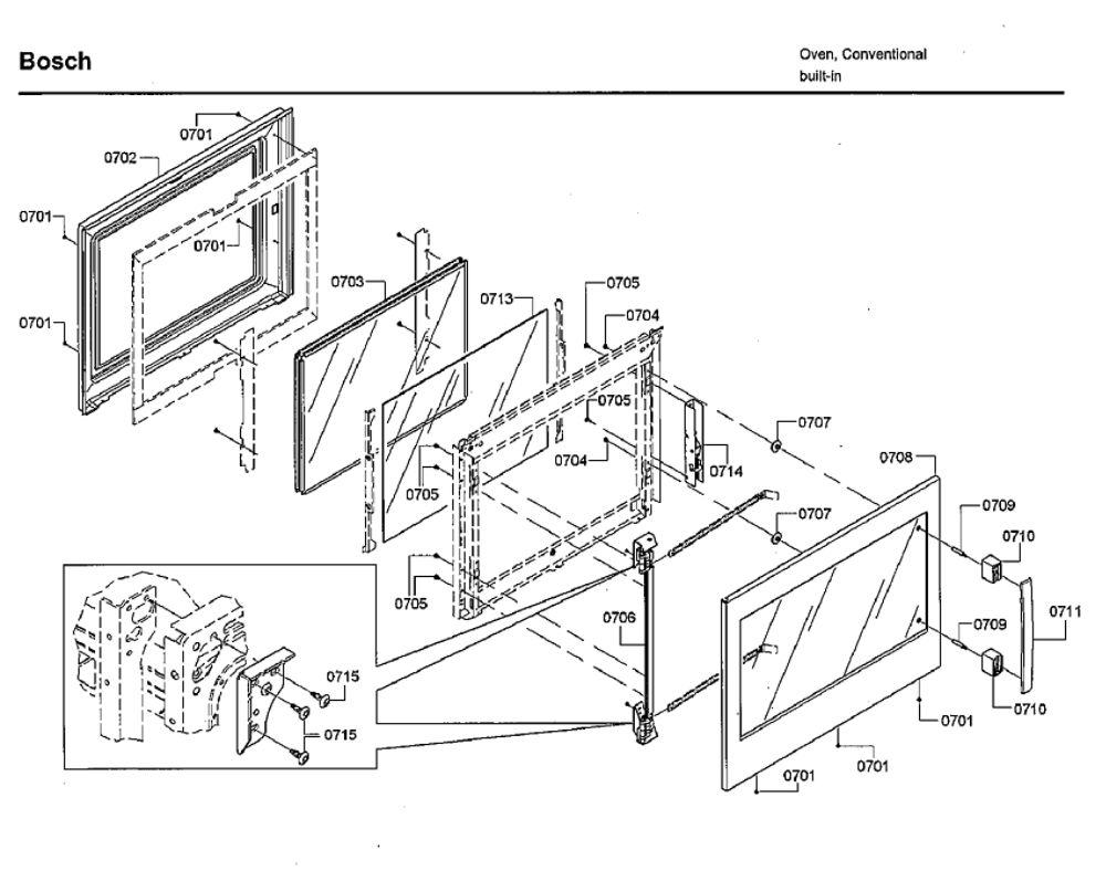 Door 2 Diagram and Parts List for HBLP651LUC 02 Bosch Wall Oven