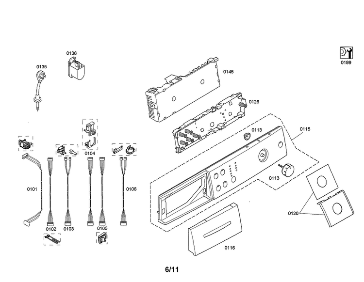 Fascia Panel/power Module Diagram and Parts List for WAS20160UC 16 Bosch Washer
