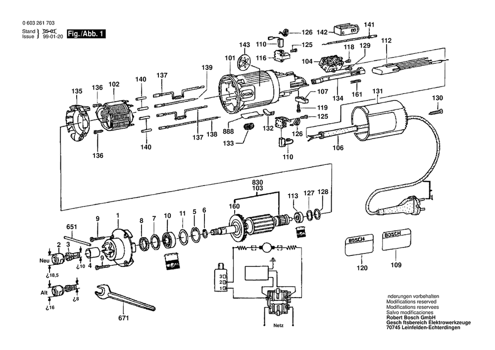 Section 1 Diagram and Parts List for POF500EA 0603261703 Bosch Router