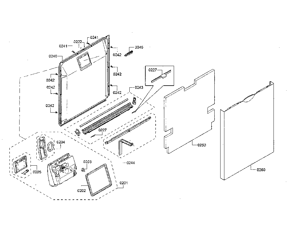Door/dispenser Diagram and Parts List for SHS863WD2N 01 Bosch Dishwasher