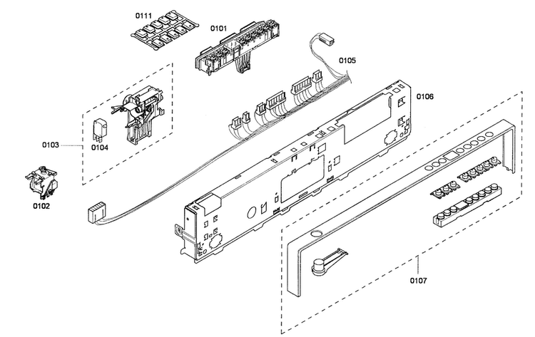 Front Panel Diagram and Parts List for SHX65P02UC 53 Bosch Dishwasher